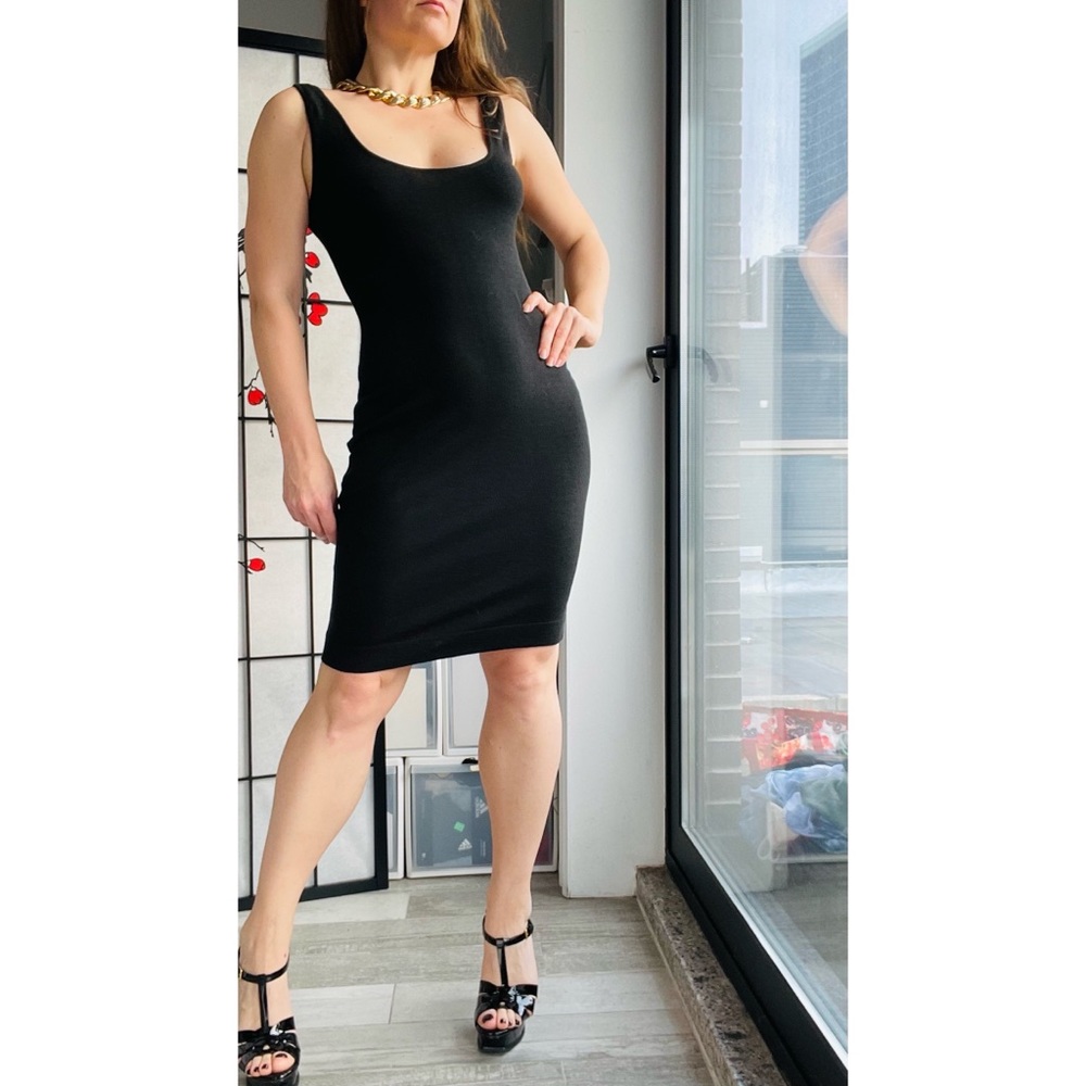 Donna Karan New York Gold Label Elastic Black Dress Midi - Picture 10 of 16